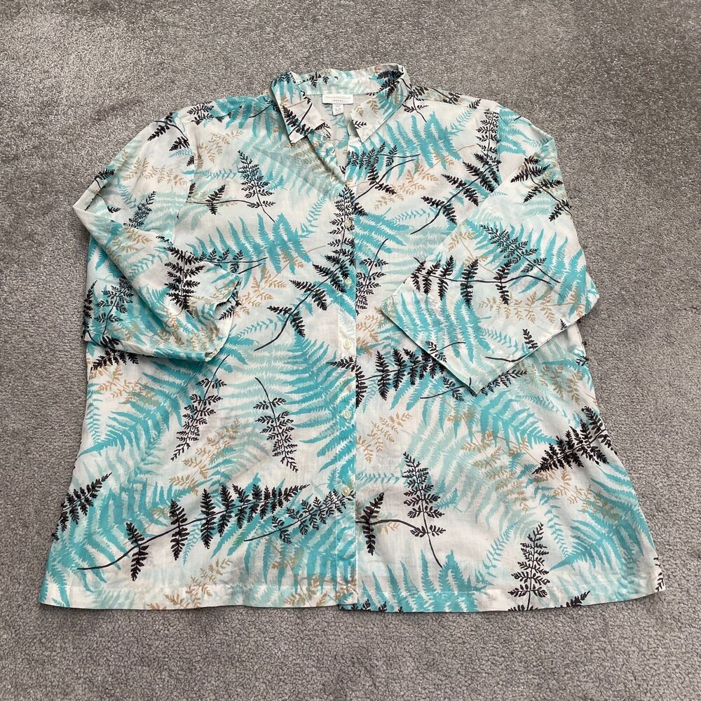 Charter Club Beaded Tunic Button Down Shirt Women 20W Multi Cotton Hawaiian Top